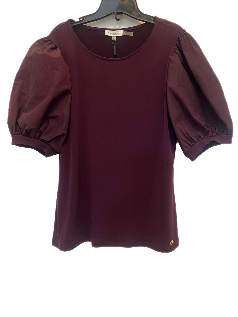 Calvin Klein burgundy puff sleeve top in size medium